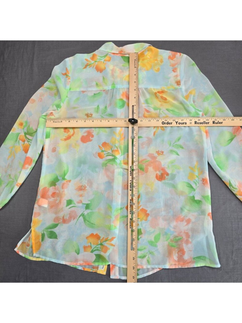 J Jill Small Womens Sheer Button-Up Floral Blouse Multi-Color Lightweight Polyes - Picture 6 of 6